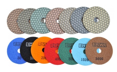 Алмазные гибкие шлифовальные круги EHWA Hexagonal Pads 7-STEP №100 D100